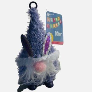 Happy Easter Tinsel Rabbit Gnome Hanging Table Top Decor 7 Inches Tall